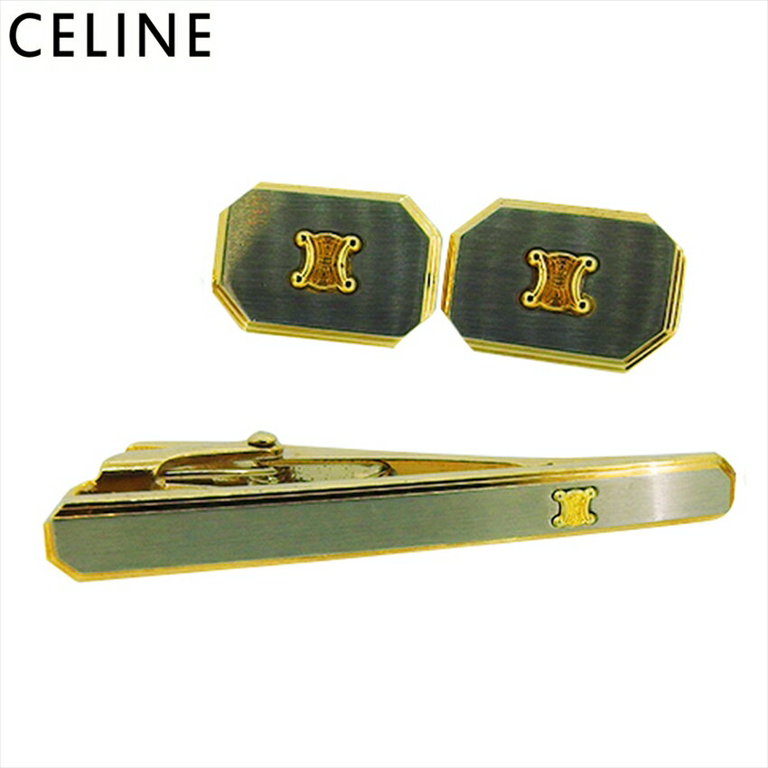 【楽天スーパーSALE 最大50%OFF】セリーヌ カフス タイピン カフリンクス ネクタイピン メンズ トリオンフマーク スウィヴル式 ワニロ式 2アイテムセ...