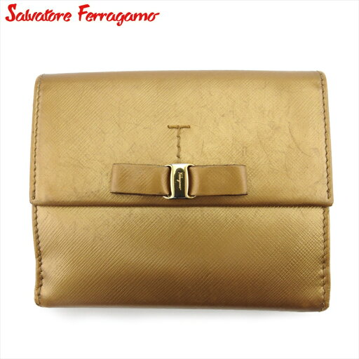 サルヴァトーレ フェラガモ 二つ折り 財布 Wホック レディース ヴァラ ゴールド レザー×ゴールド素材 Salvatore Ferragamo t21643s 【中古】 サルヴァトーレ フェラガモ 二つ折り 財布 Wホック レディース ヴァラ ゴールド レザー×ゴールド素材 Salvatore Ferragamo t21643s 【中古】