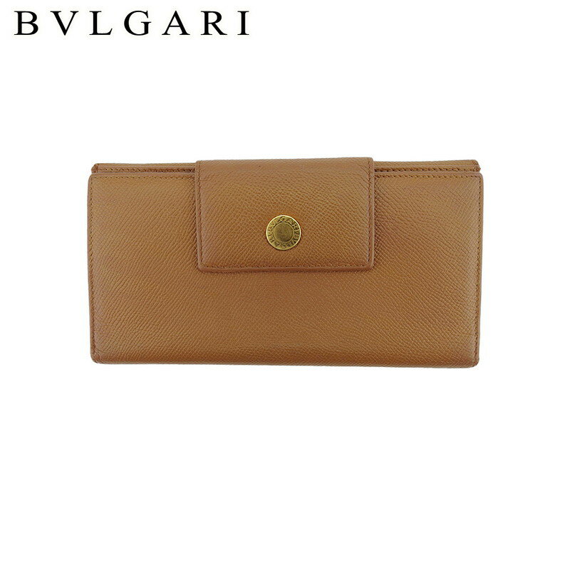 【楽天スーパーSALE 最大50％OFF】【中古】 ブルガリ 長財布 Wホック 三つ折り レディース メンズ ロゴボタン クラシコ ライトブラウン ゴールド レザー BVLGARI T22590 ブランド ハイブランド ヴィンテージ 送料無料