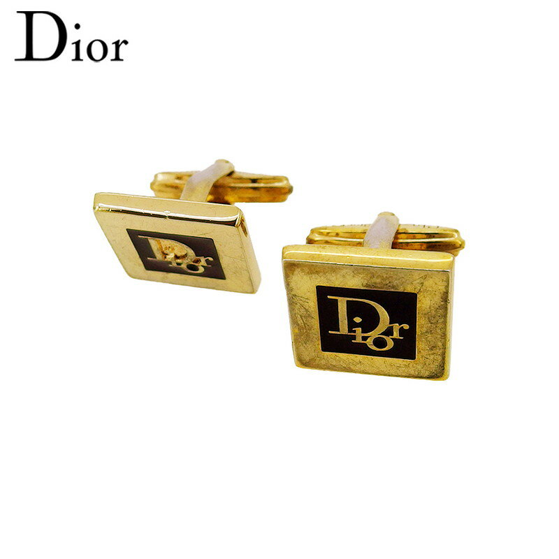 【楽天スーパーSALE 最大50%OFF】【中古】 ディオール カフス カフリンクス メンズ スウィヴル式 ロゴ ゴールド ブラック ゴールド金具 Dior T...