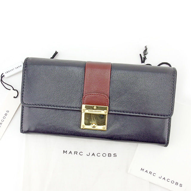 【中古】 マークジェイコブス MARC JACOBS 長財布 ファスナー付き長財布 ブラック×ブラウン×ゴールド レディース メンズ ユニセックス レザー サイフ 小物 ブランド 人気 贈り物 迅速発送 在庫処分 男性 女性 良品 夏 1点物 A1364 .