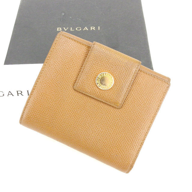 【スプリングセール30％OFF】ブルガリ Wホック財布 ライトブラウン BVLGARI 【ブルガリ】 a785s 【中古】