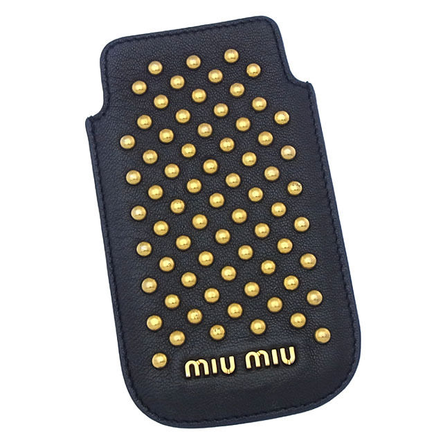 【中古】 ミュウミュウ miumiu iPhone5-5Sケース アイフォン5-5Sケース レディース ブラック×ゴールド A836 ブランド