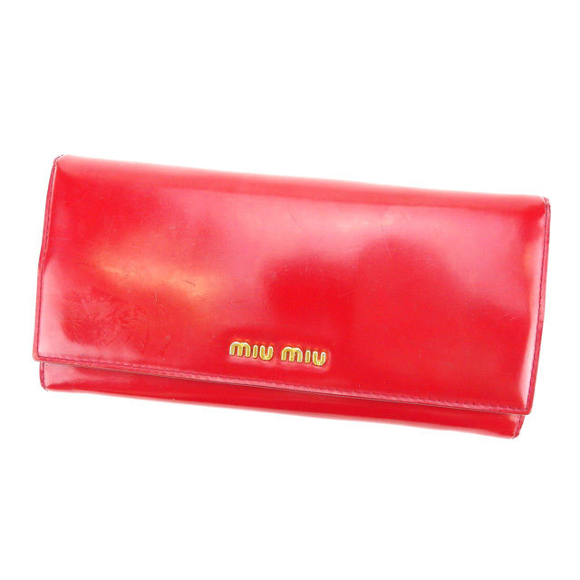 【スプリングセール30％OFF】ミュウミュウ 長財布 レッド PVC×レザ- miumiu 長サイフ サイフ 収納 ユニセックス 小物 【ミュウミュウ】 A938 【中古】