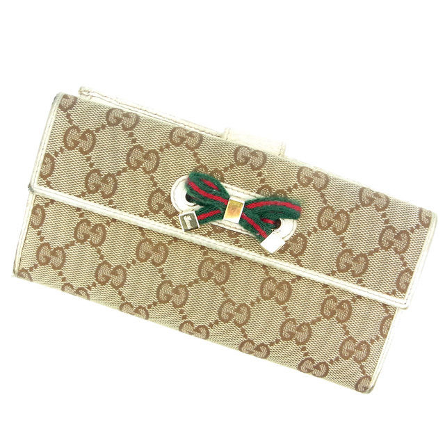 【スプリングセール30％OFF】グッチ 長財布 Wホック GG柄 ライトブラウン GUCCI 長サイフ サイフ 収納 ユニセックス 小物 【グッチ】 B504 【中古】