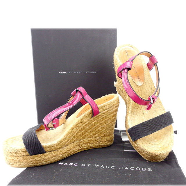 【スプリングセール30％OFF】マークバイマークジェイコブス サンダル #37 ウエッジソール ライトブラウン×ピンク MARC BY MARC JACOBS 【マークバイマークジェイコブス】 c1373s 【中古】