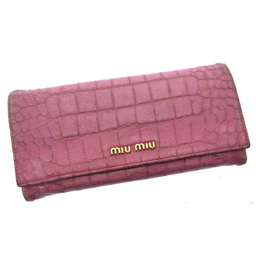 【中古】 ミュウミュウ miumiu 長財布 ファスナー 二つ折り ロゴ入り ピンク×ゴールド レディース メンズ ユニセックス サイフ 小物 ブランド 人気 贈り物 迅速発送 在庫処分 男性 女性 良品 夏 1点物 C1655