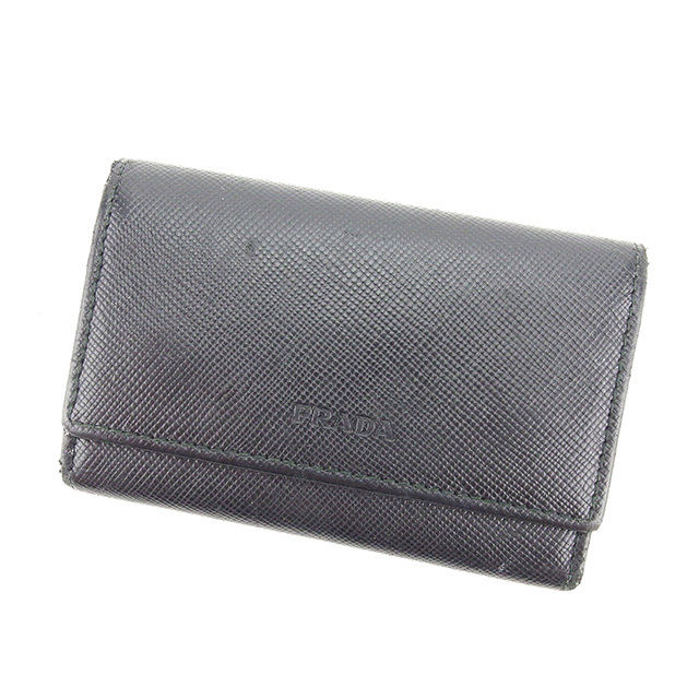 【スプリングセール30％OFF】プラダ PRADA キーケース 0 ブラック×シルバー レザー 【プラダ】 C2173 【中古】