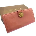 【春の大感謝祭 30％OFF】グッチ 長財布 Wホック二つ折り クレストディティール ロゴ ピンク×ゴールド GUCCI 【グッチ】 d795s 【中古】