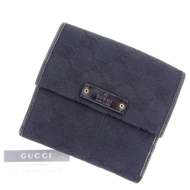 【スプリングセール30％OFF】グッチ Wホック財布 GG柄 ブラックホワイト GUCCI ホックサイフ ホック財布 財布 サイフ財布 ユニセックス 小物 【グッチ】 D909 【中古】