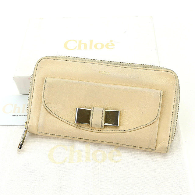 【スプリングセール30％OFF】クロエ 長財布 ラウンドファスナー リリィ ベージュ×ゴールド Chloe 【クロエ】 e1030s 【中古】