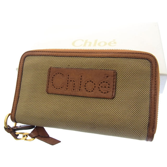 【スプリングセール30％OFF】クロエ 長財布 ラウンドファスナー ロゴ ベージュ系×ブラウン Chloe 【クロエ】 e428s 【中古】