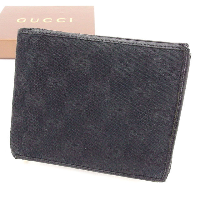 【スプリングセール】グッチ 二つ折り財布 財布 GG柄 ブラック PVC×レザー GUCCI 【グッチ】 f1238s 【中古】