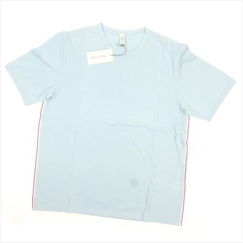 【冬のTHEセール 30%OFF】ミュウミュウ miumiu Tシャツ 半袖 カットソー メンズ ♯Sサイズ ライトブルー系 【ミュウミュウ】 F1317 【中古】