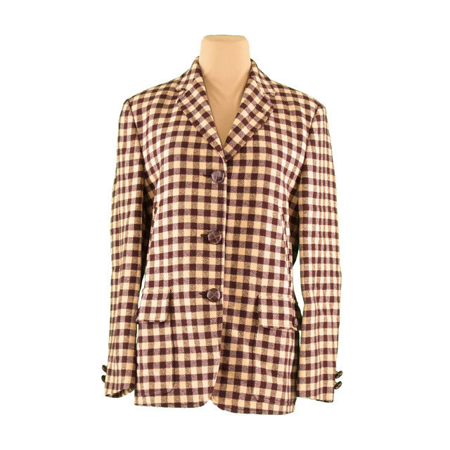 【スプリングセール】エンポリオ アルマーニ EMPORIO ARMANI ジャケット 三つボタン レディース ♯40サイズ テーラード ベージュ×ブラウン 【エンポリオ アルマーニ】 G1219 【中古】