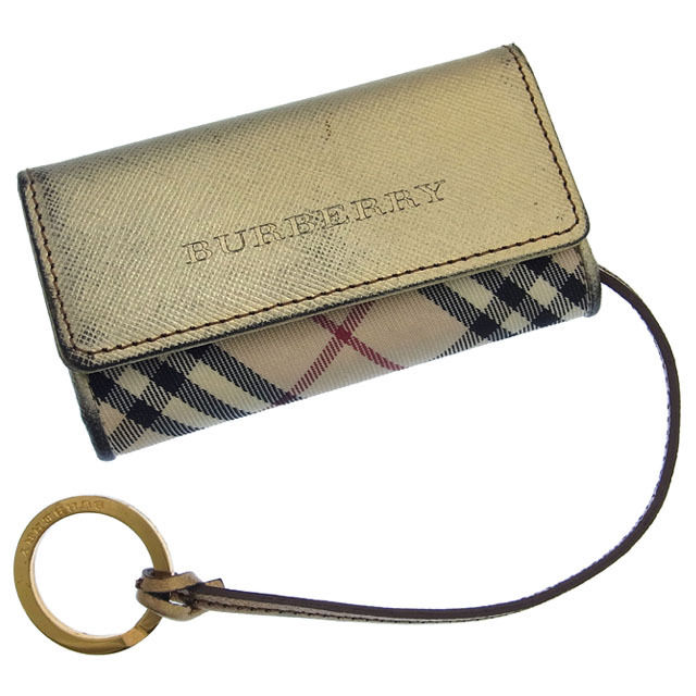 【スプリングセール30％OFF】バーバリー BURBERRY キーケース 4連キーケース レディース キーリング付き ゴールド×ベージュ系 【バーバリー】 G199 【中古】