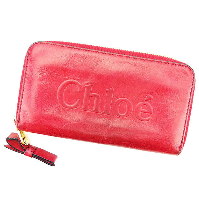 【スプリングセール30％OFF】クロエ 長財布 ラウンドファスナー ロゴ レッド レザー Chloe 長サイフ サイフ 収納 ユニセックス 小物 【クロエ】 I459 【中古】