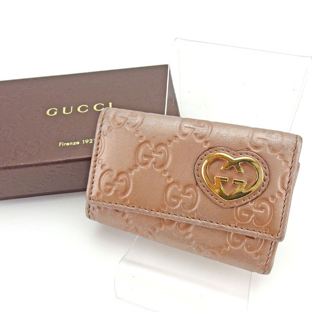 【スプリングセール30％OFF】【中古】 グッチ キーケース 6連キーケース ラブリーハート グッチシマ ピンク×ゴールド レザー GUCCI 【グッチ】 l1188s