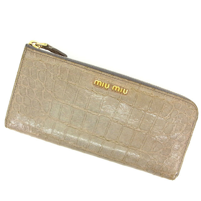 【スプリングセール30％OFF】ミュウミュウ 長財布 L字ファスナー ブルー レザ- miumiu 長サイフ サイフ 収納 ユニセックス 小物 【ミュウミュウ】 L260 【中古】