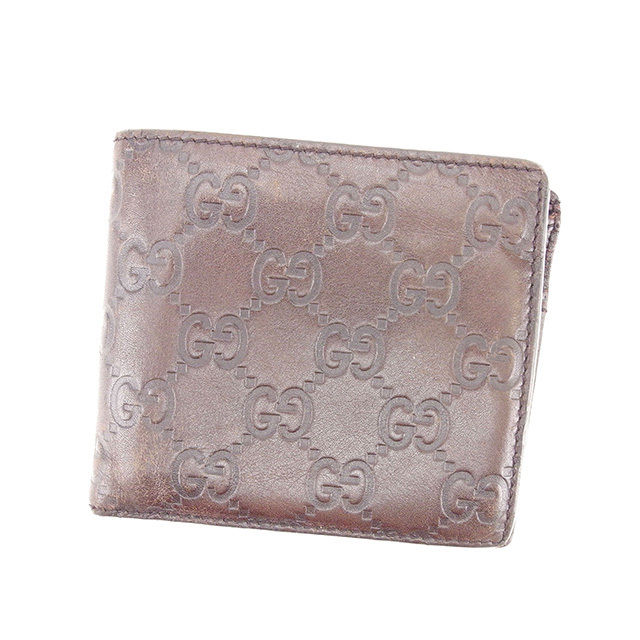 【スプリングセール】グッチ 二つ折り財布 グッチシマ ブラウン レザー GUCCI 【グッチ】 l1308s 【中古】