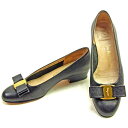 【春の大感謝祭 30％OFF】サルヴァトーレ フェラガモ Ferragamo パンプス #4C メンズ可 ブラック×ゴールド レザー 【フェラガモ】 L1546 【中古】