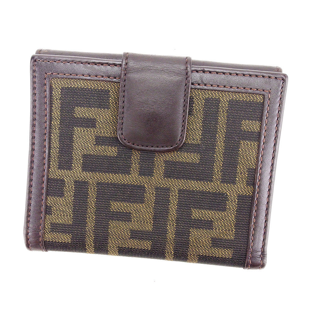 【スプリングセール30％OFF】フェンディ Wホック財布 二つ折り 財布 ズッカ ブラウン キャンバス×レザー FENDI 【フェンディ】 l1682s 【中古】