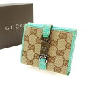 【春の大感謝祭 30％OFF】グッチ Wホック財布 GGキャンバス ブルー×ベージュ GUCCI ホックサイフ ホック財布 財布 サイフ財布 ユニセックス 小物 【グッチ】 M1210 【中古】