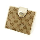 【春の大感謝祭 30％OFF】グッチ Wホック財布 GGキャンバス ベージュ×ライトブラウン GUCCI ホックサイフ ホック財布 財布 サイフ財布 ユニセックス 小物 【グッチ】 M1222 【中古】