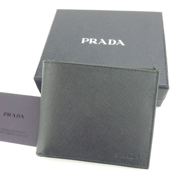 【スプリングセール30％OFF】プラダ PRADA 二つ折り札入れ メンズ ブラック 【プラダ】 N330 【中古】