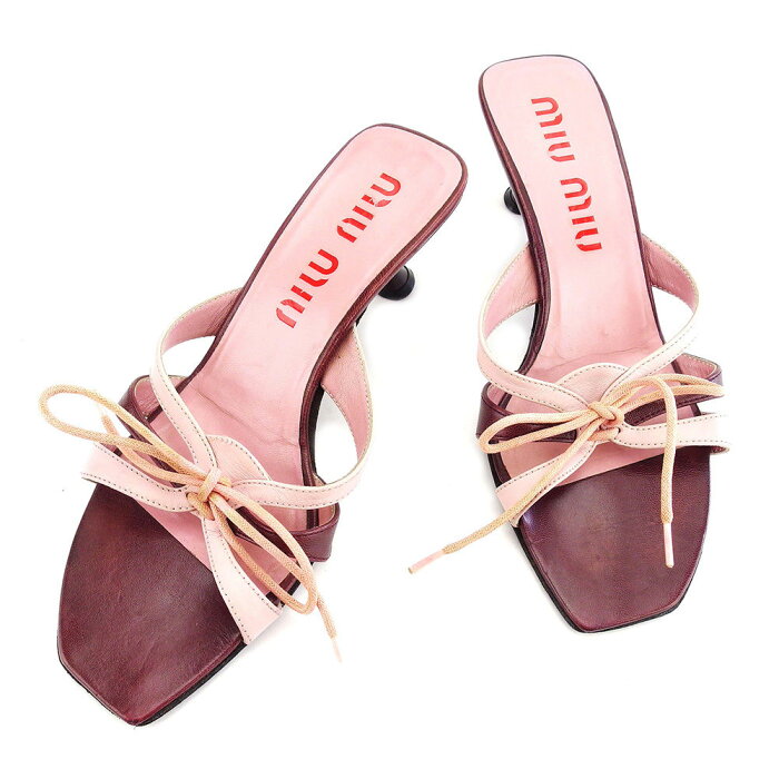 【楽天スーパーSALE】 【30％オフ】 【中古】 ミュウミュウ サンダル #35 12 リボン ピンク×パープル レザー miu miu 【ミュウミュウ】 p528s