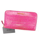 【スプリングセール】ミュウミュウ 長財布 ラウンドファスナー クロコダイル型押し ピンク PVC×レザー miu miu 長サイフ サイフ 収納 ユニセックス ...