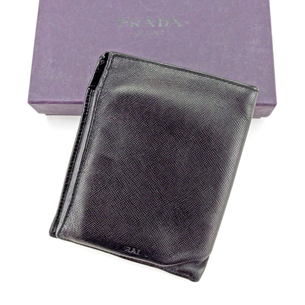 【200円オフクーポン】 【中古】 プラダ PRADA 二つ折り 札入れ ロゴ t11410_b ★