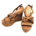 【スプリングセール】ミュウミュウ miu miu サンダル #36 1 2 レディース ブラウン レザー 【ミュウミュウ】 T1065 【中古】