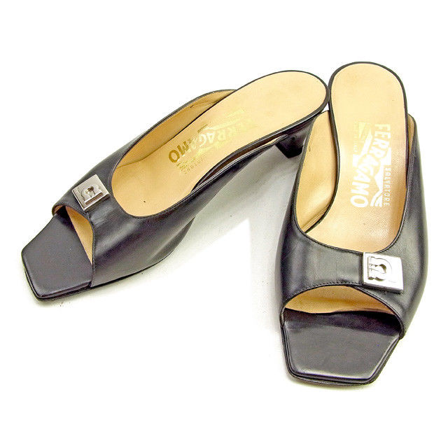 【スプリングセール30％OFF】サルヴァトーレ フェラガモ Ferragamo サンダル #6D レディース ブラック レザー 【フェラガモ】 T1229 【中古】