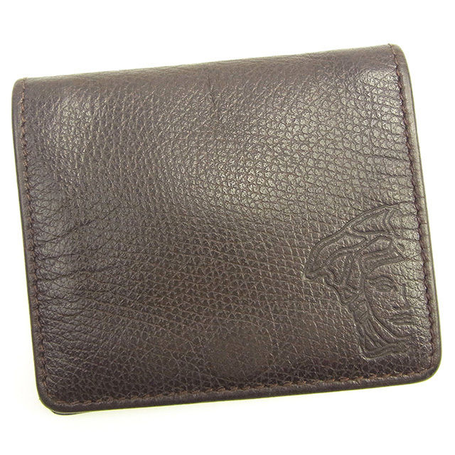 【スプリングセール】ヴェルサーチ コインケース ケース 小物入れ メデューサ ブラウン レザー VERSACE 【ヴェルサーチ】 t1348s 【中古】