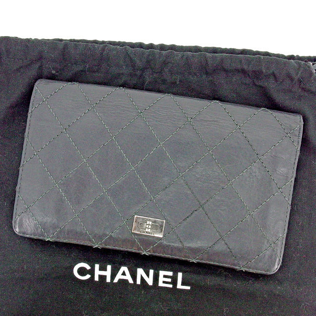 【スプリングセール30％OFF】シャネル 長財布 ファスナー付き 財布 マトラッセ ダークグレー レザー CHANEL 長サイフ サイフ 収納ブランド財布 ユニセックス 小物 【シャネル】 T1512 【中古】