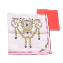 【スプリングセール】カルティエ スカーフ 大判サイズ ジュエルプリント ベージュ×レッド系 シルク100% Cartier t1552s 【中古】(4)