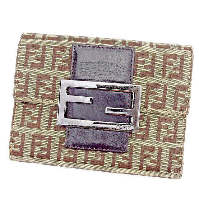 【スプリングセール30％OFF】フェンディ 三つ折り財布 財布 ズッキーノ ベージュ×ブラウン キャンバス×レザー FENDI 【フェンディ】 t1567s 【中古】