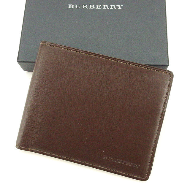 【スプリングセール30％OFF】バーバリー 二つ折り札入れ 札入れ ロゴ ブラウン レザー BURBERRY 【バーバリー】 t1670s 【中古】