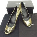 【スプリングセール】シャネル CHANEL パンプス シューズ 靴 レディース ♯37C ココマーク ゴールド×ブラック パイソン 【シャネル】 T1674 【...