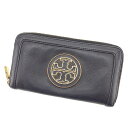 【スプリングセール】トリーバーチ 長財布 財布 ラウンドファスナー ロゴプレート ブラック×ゴールド レザー Tory Burch 【トリーバーチ】 t1760...