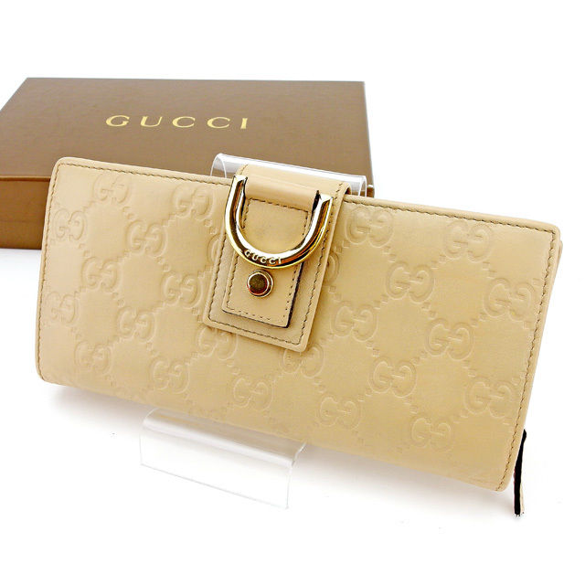 【中古】 グッチ 長財布 さいふ 財布 さいふ ラウンドファスナー アビー グッチシマ ベージュ×ゴールド レザー GUCCI 【グッチ】 T2245