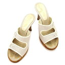 【スプリングセール】【中古】 シャネル CHANEL サンダル #36 1 2 メンズ可 ホワイト系 キャンバス×レザー 【シャネル】 T2377