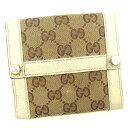 【スプリングセール】グッチ Wホック財布 二つ折り財布 GGキャンバス ベージュ×ブラウン×ホワイト系 キャンバス×レザー GUCCI 【グッチ】 t256s 【中古】(4)
