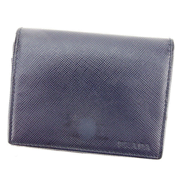 【スプリングセール30％OFF】プラダ PRADA カードケース カード 名刺入れ レディース メンズ 可 ネイビー レザー 【プラダ】 T2781 【中古】