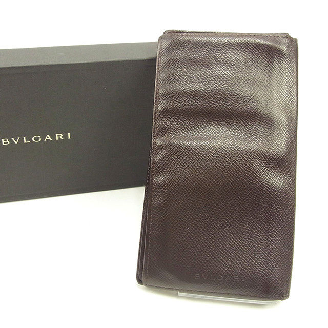 【スプリングセール30％OFF】ブルガリ BVLGARI 長札入れ メンズ ダークブラウン レザー 【ブルガリ】 T360 【中古】