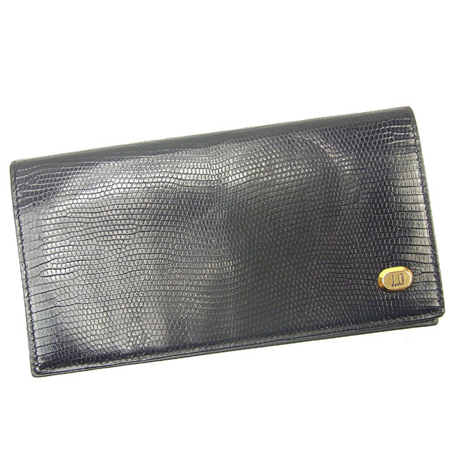 【スプリングセール30％OFF】ダンヒル 長札入れ リザード型押し ブラック×ゴールド レザー Dunhill 【ダンヒル】 t493s 【中古】