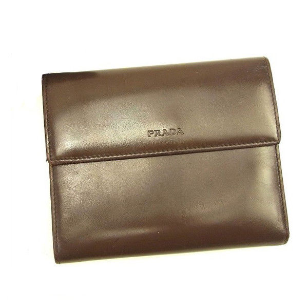 【スプリングセール】プラダ 三つ折り財布 ロゴ ブラウン レザー PRADA 三つ折りサイフ サイフ 財布 折りタタミブランド 三つ折り財布財布 ユニセックス 小物 【プラダ】 T699 【中古】