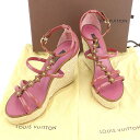 【スプリングセール】ルイ ヴィトン Louis Vuitton サンダル シューズ 靴 レディース ♯36ハーフ ウェッジソール パープル×ブラウン×ベージュ系...