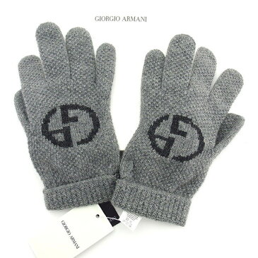 【中古】 ジョルジオ アルマーニ GIORGIO ARMANI 手袋 グローブ レディース グレー×ブラック 毛55％カシミア30％絹15％ T904 .